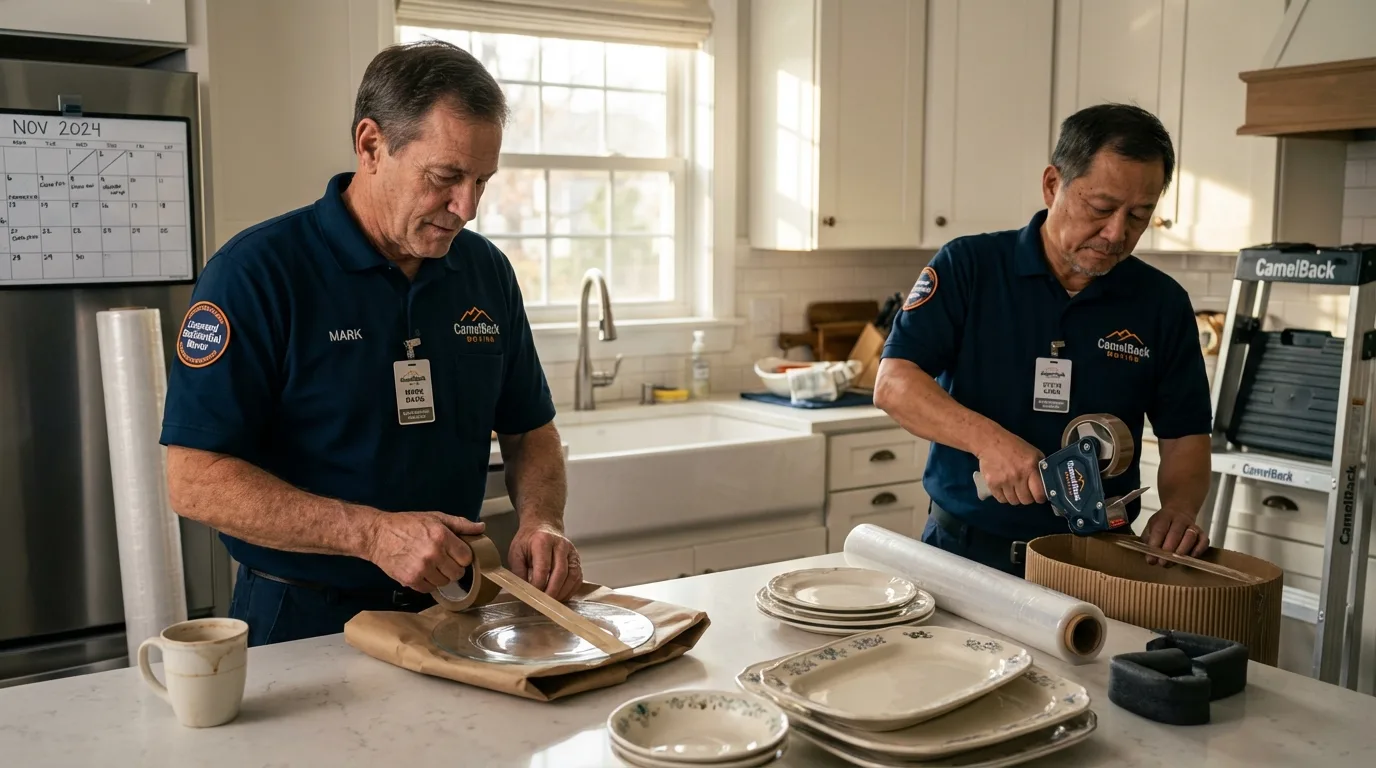 Professional crew packing kitchen dishware in Kirkland, WA